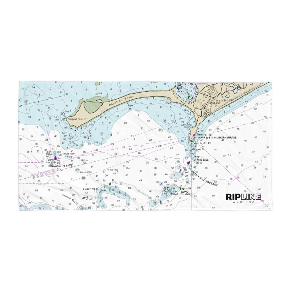 Watch Hill Nautical Chart Beach Towel